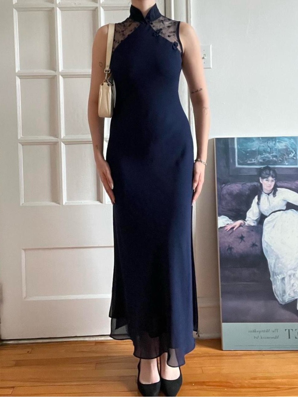 Size Small Dark Navy Blue Vintage Maxi Dress